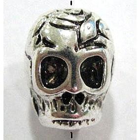 skull charm, tibetan silver beads, non-nickel