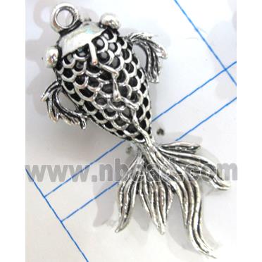 Hollow Tibetan Silver zinc fish pendant, lead free and nickel free