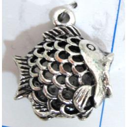 Hollow Tibetan Silver zinc fish pendant, lead free and nickel free