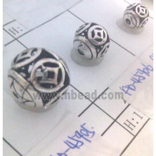 round tibetan silver beads, hollow, lead free and nickel free