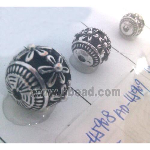 round tibetan silver beads, hollow, lead free and nickel free