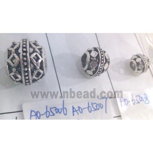 Tibetan Silver Beads, hollow, lead free and nickel free