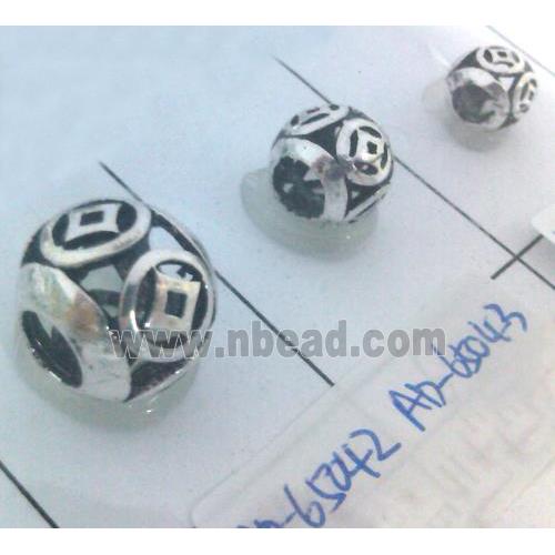 round tibetan silver hollow beads, lead free and nickel free