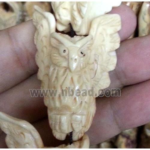 antique cattle bone owl charm beads