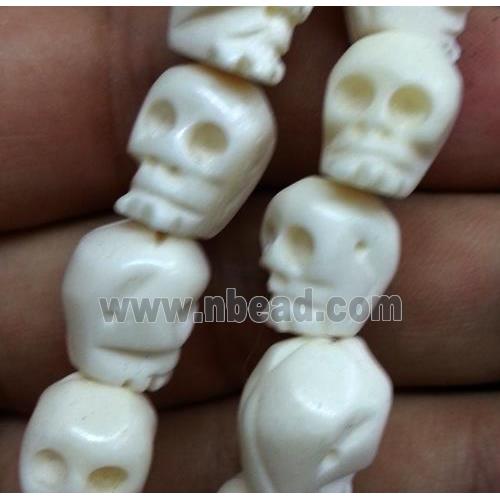 antique cattle bone skull charm beads, white