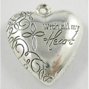 CCB Antique Silver Plastic Heart Pendant, Nickel Free