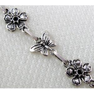 Antique Silver Alloy Chain, Flower, Butterfly