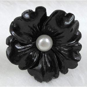 Compositive coral camellia flower, Finger ring, black