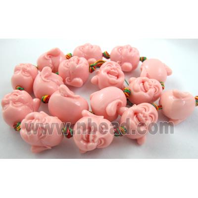 Compositive coral bead, smile buddha, pink