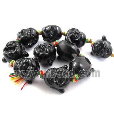 Compositive coral bead, smile buddha, black