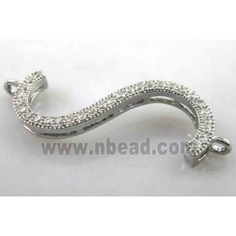 bracelet bar, copper connector with zircon, platinum plated