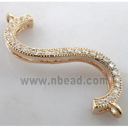 bracelet bar, copper connector with zircon, gold