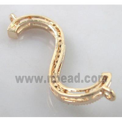 bracelet bar, copper connector with zircon, gold