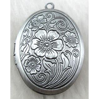 necklace Locket pendant, copper, antique silver plated