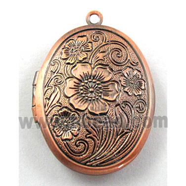 copper Locket, necklace pendant, red copper plated