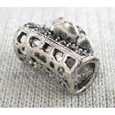 bracelet bar, alloy tube paved rhinestone, antique silver