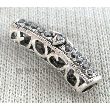 bracelet bar, alloy tube paved rhinestone, antique silver