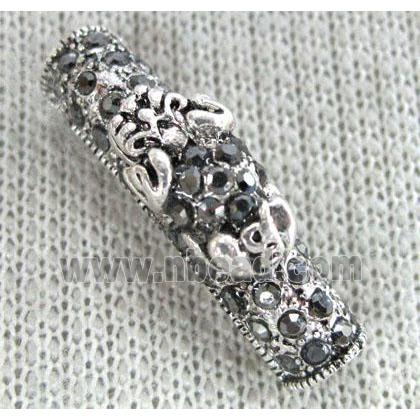 bracelet bar, alloy tube paved rhinestone, antique silver