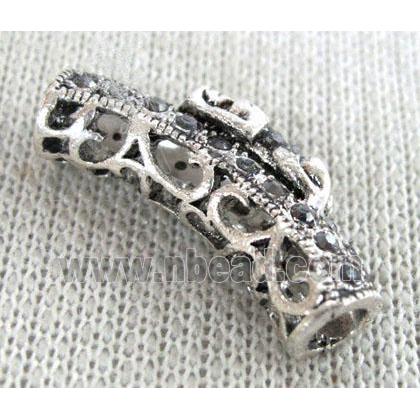 bracelet bar, alloy tube paved rhinestone, antique silver