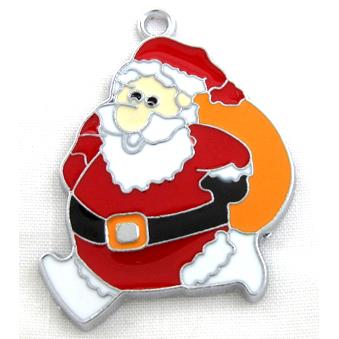 Santa claus pendant, Enamel, alloy, platinum plated