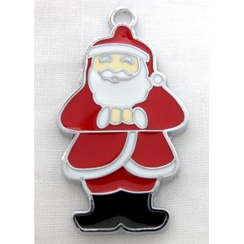 Santa claus pendant, Enamel, alloy, platinum plated, red