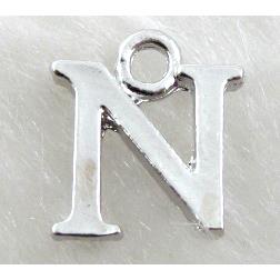 Alphabet pendants, N-letter, alloy, platimun plated