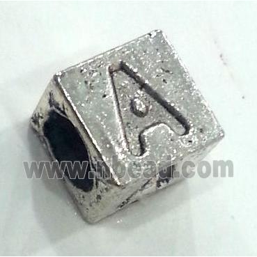 alphabet beads, alloy, antique silver