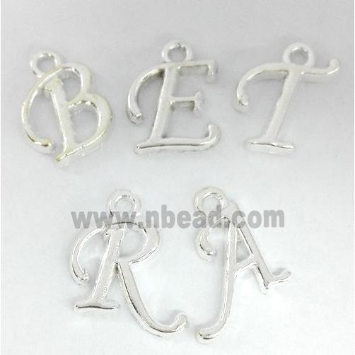 alphabet bead, mixed letter, silver plated