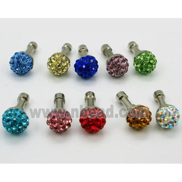 Earphone Jack Dust Cap Plug with Rhinestone, mixed