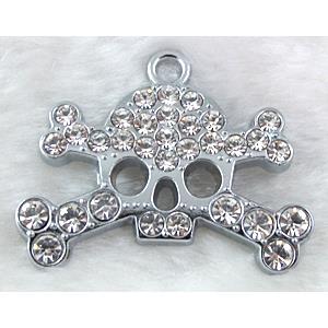 skull Pendants, rhinestone, alloy, platinum plated