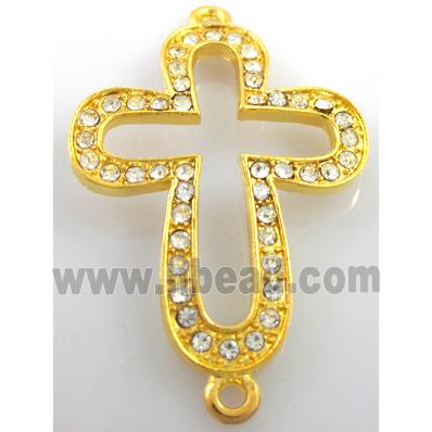 bracelet bar, alloy four-leaf clover cross pave Rhinestone, golden