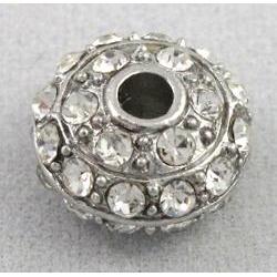 alloy bead with rhinestone, rondelle, platinum plalted