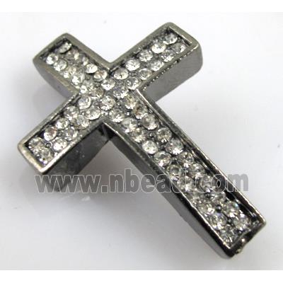 bracelet spacer, alloy cross rhinestone pave, black