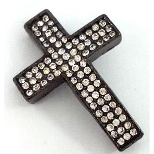 Bracelet bar, cross, alloy bead with rhinestone, black