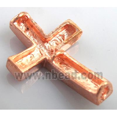 bracelet spacer, alloy cross with rhinestone, red copper plated