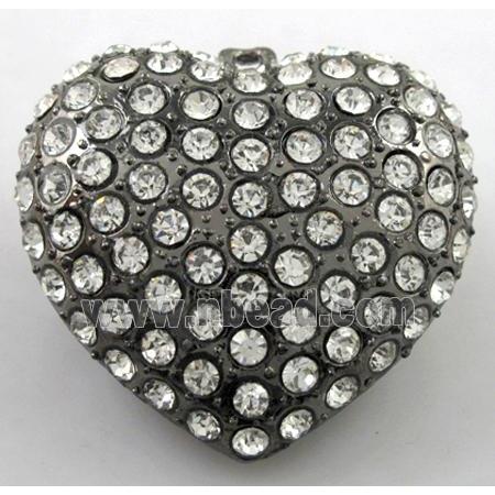 heart alloy peadant with rhinestone, black