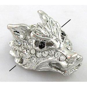 Bracelet bar, alloy bead with rhinestone, wolf