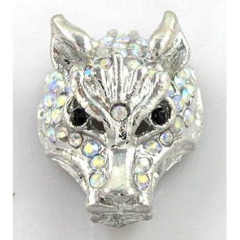 Bracelet bar, alloy bead with rhinestone, wolf