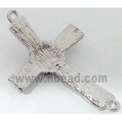 bracelet bar, cross, alloy bead with rhinestone, platinum plated