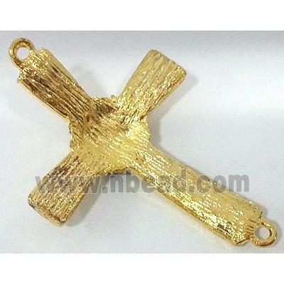 bracelet bar, cross, alloy bead with rhinestone, gold