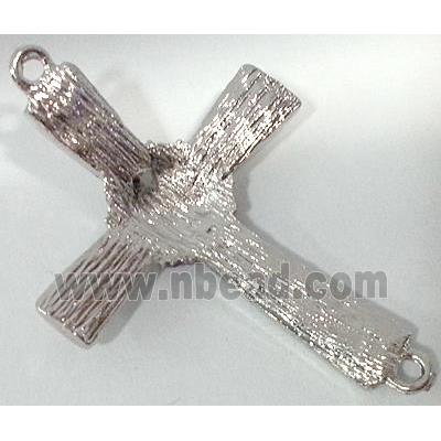 bracelet bar, cross, alloy bead with rhinestone, platinum plated