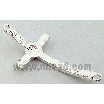 bracelet bar, cross, alloy bead with rhinestone, platinum plated