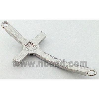 bracelet bar, cross, alloy bead with rhinestone, platinum plated