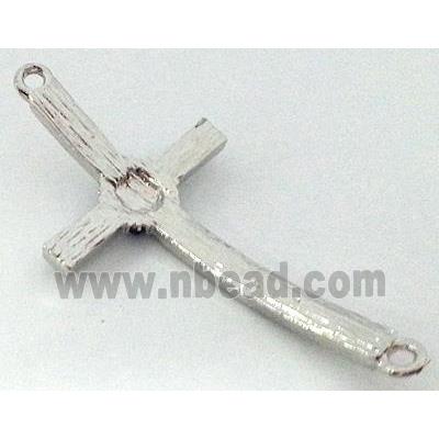 bracelet bar, cross, alloy bead with rhinestone, platinum plated