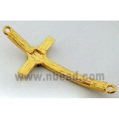 bracelet bar, cross, alloy bead with rhinestone, gold