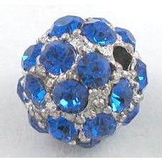 Alloy bead with rhinestone, round