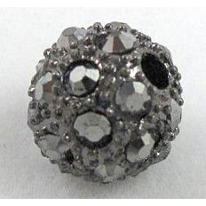 Alloy bead with rhinestone, round