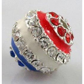 Alloy bead with rhinestone, enamel round