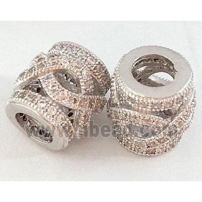 bracelet spacer, copper bead with zircon, platinum plated