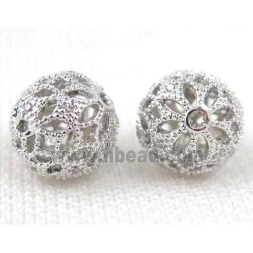 round copper beads pave zircon, platinum plated